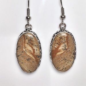 New Honey Dendrite Opal Stone Hook Silver Overlay Earrings